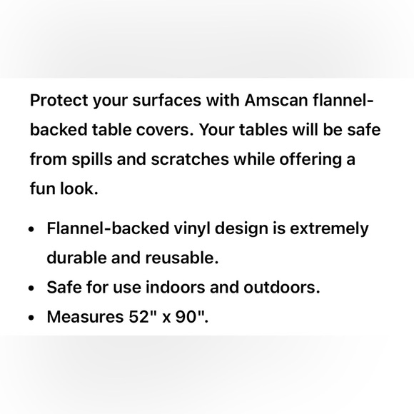 133. NWT Amscan Tablecloth - Flannel-backed Vinyl - Durable & Reusable - Picture 5 of 6